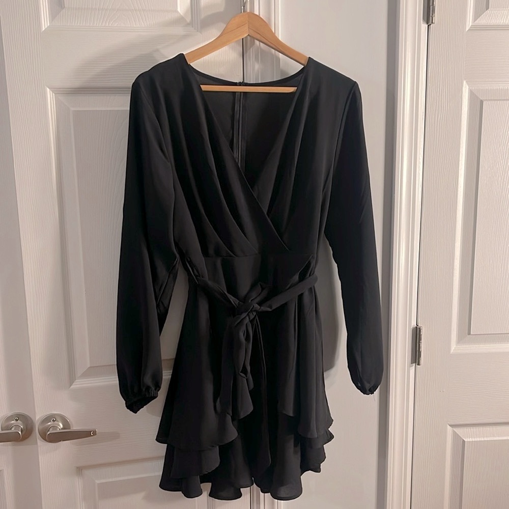 Amazon Black Long Sleeve Belted Mini Dress, Size XL